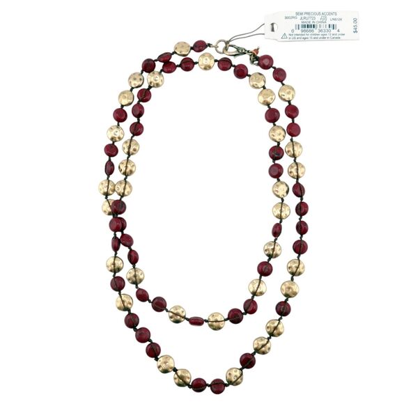 LUCKY BRAND Red Mineral Stone and Gold Plated Beaded Layering Necklace 33.5" NEW - Picture 1 of 2